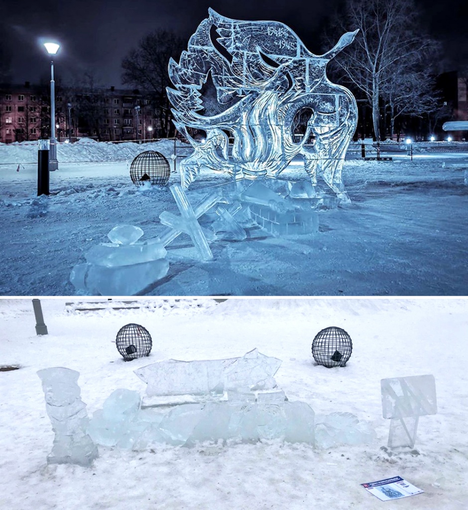 Вандалы разбили ледяные скульптуры