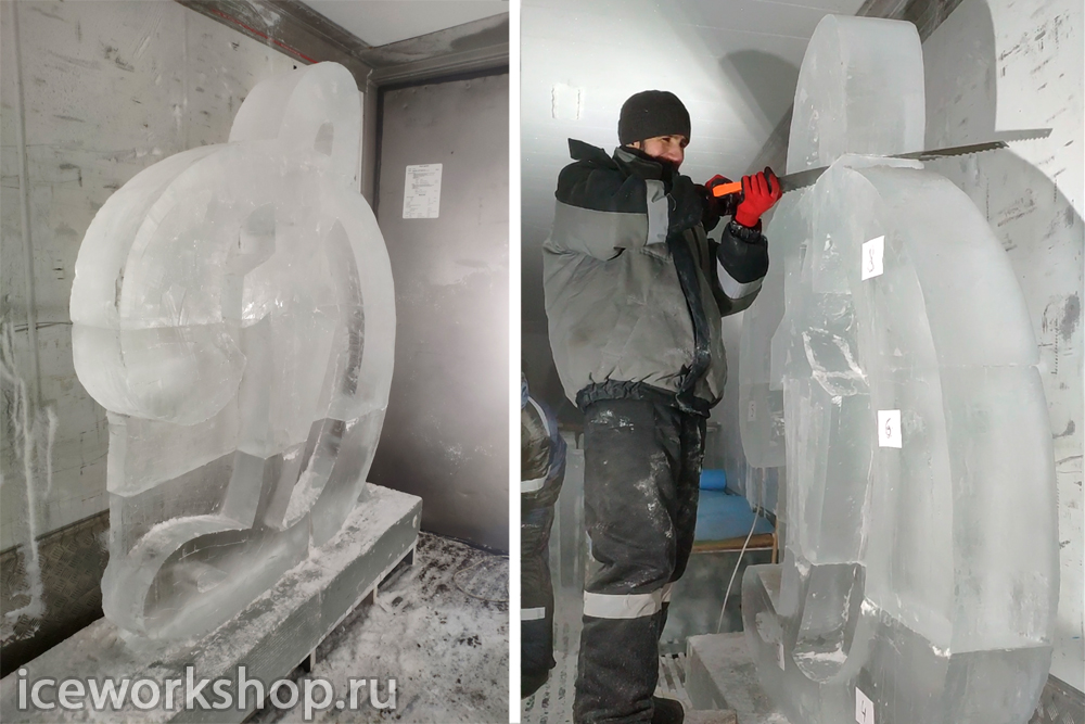 Процесс изготовления ледяного логотипа Динамо